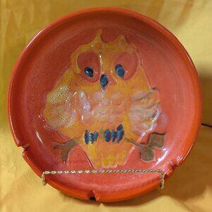 Large Orange Ceramic Owl Ashtray